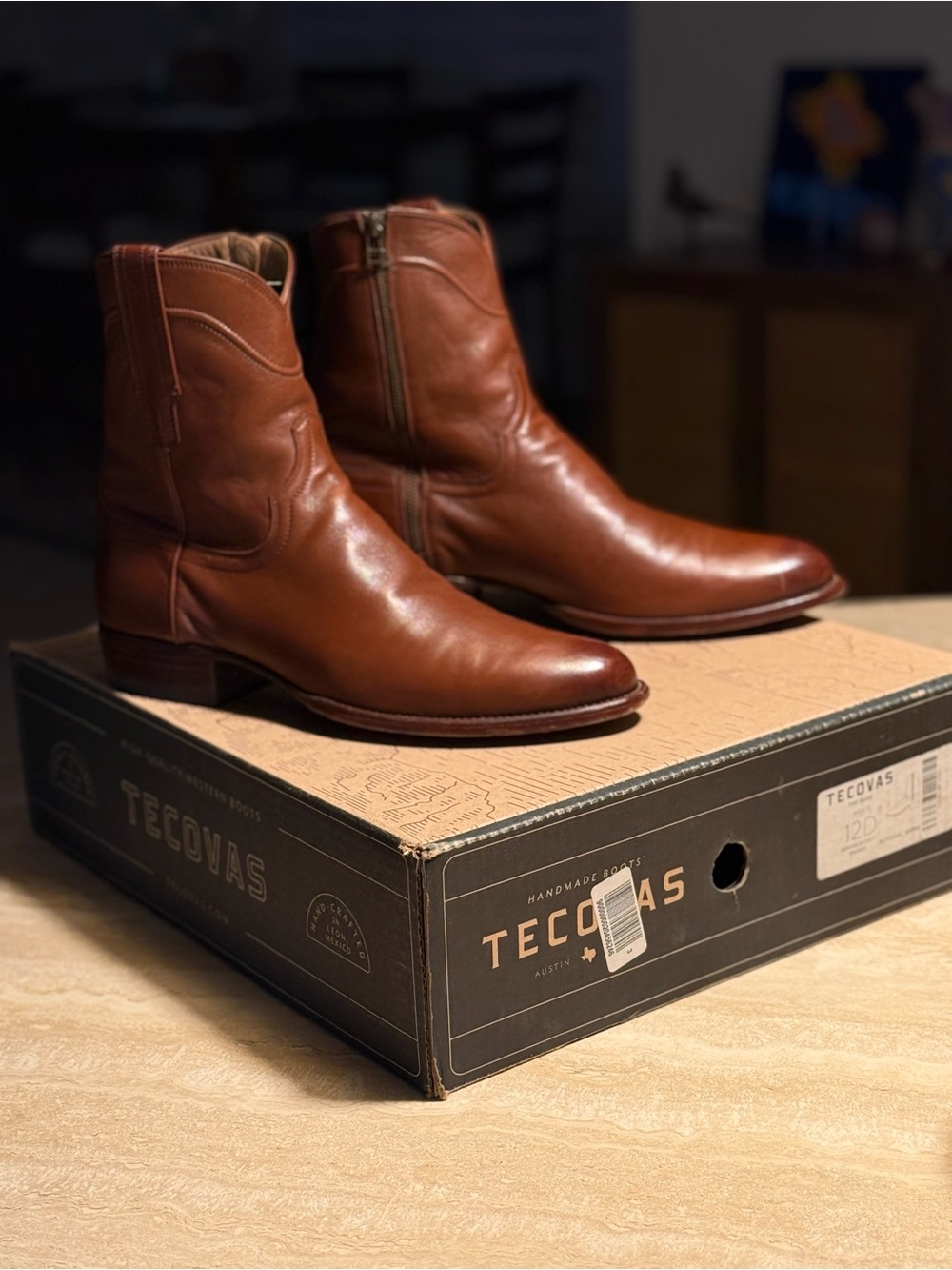 Tecovas The Dean Men's Cognac Brown Leather Western Zip Boots -12D